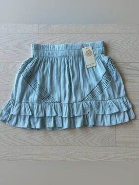 Ramy Brook Light Blue Ruffle Mini Skirt with Crochet Insets Light Breezy Small S